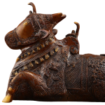 Pure Brass Nandi Statue | 8" x 11" x 6" | 5.5 kg | Vintage Bronze Tone | Three Shiv Lings | Traditional Hindu Temple Bull Sculpture | Sacred Art | Jaipurio